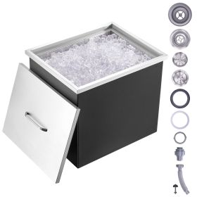 VEVOR Drop in Ice Chest, 21"L x 17"W x 18"H Stainless Steel Ice Cooler, Commercial Ice Bin with Cover, 40 qt Outdoor Kitchen Ice Bar, Drain-pipe and D