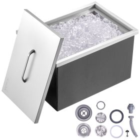 VEVOR Drop in Ice Chest, 22"L x 17"W x 12"H Stainless Steel Ice Cooler, Commercial Ice Bin with Cover, 40 qt Outdoor Kitchen Ice Bar, Drain-pipe and D