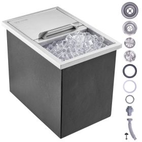 VEVOR Drop in Ice Chest, 18"L x 12"W x 14.5"H Stainless Steel Ice Cooler, Commercial Ice Bin with Sliding Cover, 40.9 qt Outdoor Kitchen Ice Bar, Drai