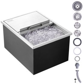 VEVOR Drop in Ice Chest, 24"L x 18"W x 13"H Stainless Steel Ice Cooler, Commercial Ice Bin with Sliding Cover, 40.9 qt Outdoor Kitchen Ice Bar, Drain-
