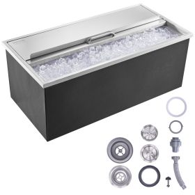 VEVOR Drop in Ice Chest, 36"L x 18"W x 14"H Stainless Steel Ice Cooler, Commercial Ice Bin with Sliding Cover, 40.9 qt Outdoor Kitchen Ice Bar, Drain-