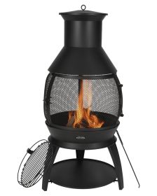 VEVOR Chiminea, 22 Inch Outdoor Wood Burning Firepit, Iron Spherical Fireplace for BBQ & Warming, Wooden Fire Pit with Grill Mesh, Chimney Coat & Rust