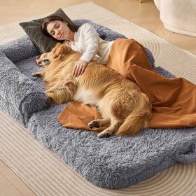 VEVOR Human Dog Bed, 72" x48"x10" Giant Human Dog Bed for Adults and Pets, Human Size Dog Bed with Washable PV Velvet Cover, Egg Orthopedic Foam, Stor