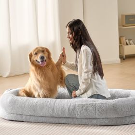 VEVOR Human Dog Bed, 67.7"x35"x9.8" Human Dog Bed for Adult, Human Size Dog Bed with Washable Faux Rabbit Fur Cover, Egg Orthopedic Foam, Storage Pock