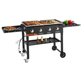VEVOR Gas Griddle, 4-Burner Flat Top Grill, 36 inch Grill Plate Foldable Propane Griddle with Wheels, 60000 BTU Outdoor Flat Top Grills for Pan-Frying