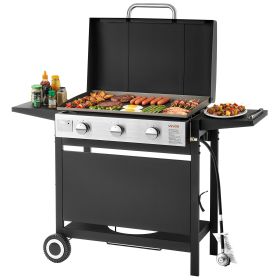 VEVOR Gas Griddle, 3-Burner Flat Top Grill, Propane Griddle with Wheels, Lid, 3 x 11000 BTU Outdoor Flat Top Grills for Pan-Frying, Grilling, Stir-Fry