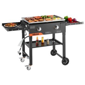 VEVOR Gas Griddle, 2-Burner Flat Top Grill, 28 inch Grill Plate Foldable Propane Griddle with Wheels, 30000 BTU Outdoor Flat Top Grills for Pan-Frying