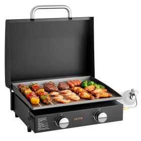 VEVOR Gas Griddle, 2 Burner Tabletop Griddle, 22 inch Portable Griddles Propane with Lid, Oil Drain Hole & Oil Collection Tray, 2 x 11000BTU Camping F
