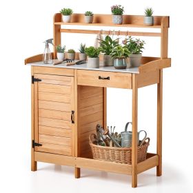 VEVOR Potting Bench Table, 3-in-1 Outdoor Gardening Wooden Workstation with 44 x 19 in Galvanized Iron Tabletop, Garden Work Station with Drawer, Stor