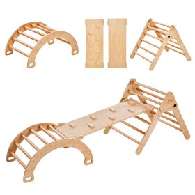 VEVOR Pikler Triangle Set, 5 in 1 Toddler Climbing Toys Indoor Playground, Ramp, and Arch, Montessori Climbing Set with Triangle, Large Size Wooden Cl