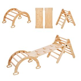 VEVOR Pikler Triangle Set, 5 in 1 Toddler Climbing Toys Indoor Playground, Ramp, and Arch, Montessori Climbing Set with Triangle, Medium Size Wooden C