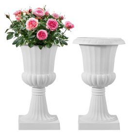 VEVOR Plastic Urn Planters, 9.8 x 16.5 Inch, 2 Pack White Classic Flower Pots Front Porch Planters, Indoor & Outdoor Vase for Wedding, Party, Event, H