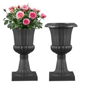 VEVOR Plastic Urn Planters, 9.8 x 16.5 Inch, 2 Pack Black Classic Flower Pots Front Porch Planters, Indoor & Outdoor Vase for Wedding, Party, Event, H