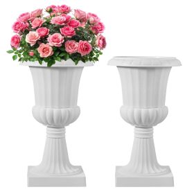 VEVOR Plastic Urn Planters, 15.8 x 26.4 Inch, 2 Pack White Classic Flower Pots Front Porch Planters, Indoor & Outdoor Vase for Wedding, Party, Event,