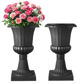 VEVOR Plastic Urn Planters, 15.8 x 26.4 Inch, 2 Pack Black Classic Flower Pots Front Porch Planters, Indoor & Outdoor Vase for Wedding, Party, Event,