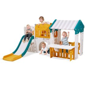 VEVOR Outdoor Playhouse, Versatile Toddler Playground with Slide, Basketball, Telescope, Steering Wheel, Crawling Tunnel, Sales Window, Toddler Playse
