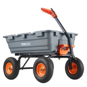 VEVOR Garden Cart, Durable Poly Dump Cart with Simple Assembly Steel Frame, Versatile Dump Wagon with Dual-Function Handle, 6.48 cu.ft Utility Barrow