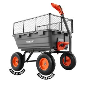 VEVOR Garden Dump Cart, 1200 lbs Poly Dump Cart, Garden Carts Dumps Wagon with Storage Fence, 2-in-1 Convertible Handle, 90uick-Dumps Mechanism, 180