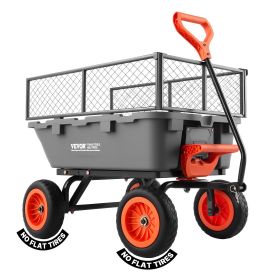 VEVOR Garden Dump Cart, 800 lbs Poly Dump Cart, Garden Carts Dumps Wagon with Storage Fence, 90uick-Dumps Mechanism, 180wivel Wheels, 90otating Han