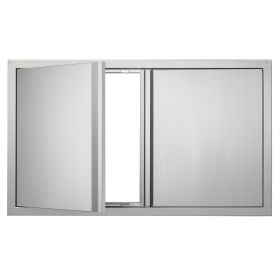 VEVOR BBQ Access Door, 36W x 21H Inch Double Outdoor Kitchen Door, Stainless Steel Flush Mount Door, Wall Vertical Door with Recessed Handles , for BB