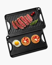 VEVOR Reversible Grill/Griddle, 14x8.5 inch Pre-Seasoned Cast Iron Griddle, Portable Rectangular Pan with Handle, Family Cookware for Indoor/Outdoor S
