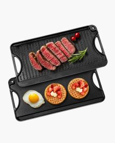 VEVOR Reversible Grill/Griddle, 20x10 inch Pre-Seasoned Cast Iron Griddle, Portable Rectangular Pan with Handle, Family Cookware for Indoor/Outdoor St