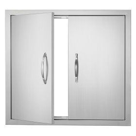 VEVOR BBQ Access Door, 26W x 24H Inch Double Outdoor Kitchen Door, Stainless Steel Flush Mount Door, Wall Vertical Door with Handles, for BBQ Island,