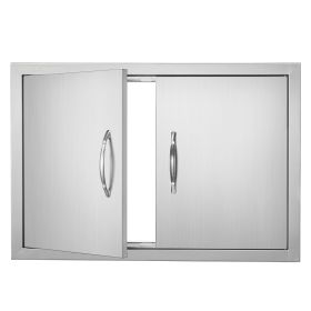 VEVOR BBQ Access Door, 28W x 19H Inch Double Outdoor Kitchen Door, Stainless Steel Flush Mount Door, Wall Vertical Door with Handles, for BBQ Island,