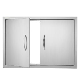 VEVOR BBQ Access Door, 30W x 21H Inch Double Outdoor Kitchen Door, Stainless Steel Flush Mount Door, Wall Vertical Door with Handles, for BBQ Island,