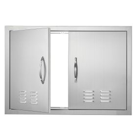 VEVOR BBQ Access Door, 30W x 21H Inch Double Outdoor Kitchen Door, Stainless Steel Flush Mount Door, Wall Vertical Door with Handles and Vents, for BB