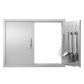 VEVOR BBQ Access Door, 31W x 24H Inch Double Outdoor Kitchen Door, Stainless Steel Flush Mount Door, Double Wall Vertical Door with Handles and Hooks,