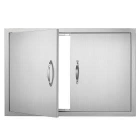 VEVOR BBQ Access Door, 33W x 22H Inch Double Outdoor Kitchen Door, Stainless Steel Flush Mount Door, Wall Vertical Door with Handles, for BBQ Island,