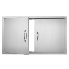 VEVOR BBQ Access Door, 36W x 21H Inch Double Outdoor Kitchen Door, Stainless Steel Flush Mount Door, Wall Vertical Door with Handles, for BBQ Island,