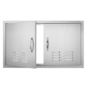 VEVOR BBQ Access Door, 36W x 21H Inch Double Outdoor Kitchen Door, Stainless Steel Flush Mount Door, Wall Vertical Door with Handles and Vents, for BB