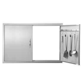 VEVOR BBQ Access Door, 39W x 26H Inch Double Outdoor Kitchen Door, Stainless Steel Flush Mount Door, Wall Vertical Door with Handles and Hooks, for BB