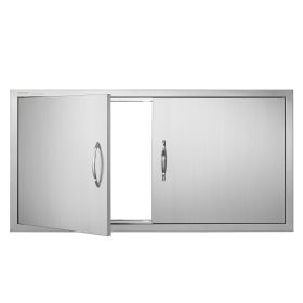 VEVOR BBQ Access Door, 42W x 21H Inch Double Outdoor Kitchen Door, Stainless Steel Flush Mount Door, Wall Vertical Door with Handles, for BBQ Island,