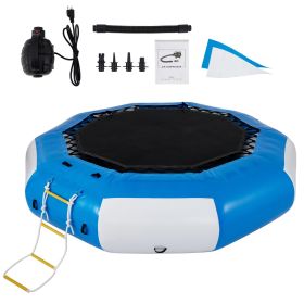 VEVOR Inflatable Water Trampoline, 13ft Recreational Water Bouncer with Escalator, Round Inflatable Water Trampoline in Blue and White, Floating Tramp