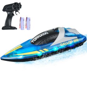 VEVOR RC Boat, 2.4GHz 12 km/h, Remote Control Boat for Pools & Lakes, Racing Boat with LED Light, 2 Rechargeable Batteries, Whole Body Waterproof, Wat