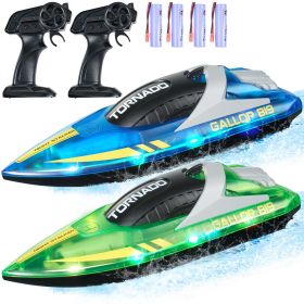 VEVOR RC Boat, 2 Pack 2.4GHz 12 km/h, Remote Control Boat for Pools & Lakes, Racing Boat with LED Light, 4 Rechargeable Batteries, Whole Body Waterpro