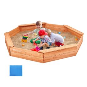 VEVOR Wooden Sandbox with Cover, 75.6 x 75.6 x 9.1 in Octagonal Sand Box, Sand Pit with 4 Seating and Bottom Liner, Kids Sandbox for Outdoor Backyard,