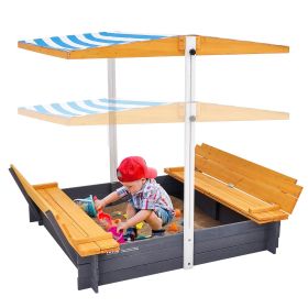 VEVOR Wooden Sandbox with Canopy, 57.3 x 47.2 x 47.2 in Sand Box, Sand Pit with Foldable Bench Seats and Bottom Liner, Natural Wood Kids Sandbox for O