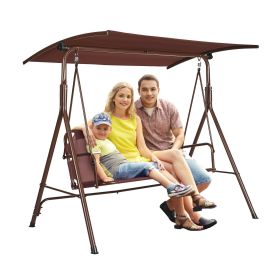 VEVOR 3-Person Patio Swing Chair, Outdoor Patio Swing with Adjustable Canopy, Porch Swing with Armrests, Teslin Fabric and Alloy Steel Frame, for Balc