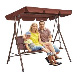 VEVOR 3-Seat Patio Swing Chair, Outdoor Patio Swing with Adjustable Canopy, Porch Swing with Armrests, Teslin Fabric and Alloy Steel Frame, for Balcon