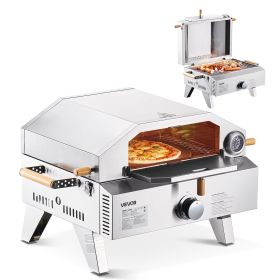 VEVOR Outdoor Pizza Oven, 13 in Gas Fired Pizza-Maker, Portable Outside Gas Oven with Thickened Cordierite Pizza-Stone, and Built-in Thermometer, Pizz