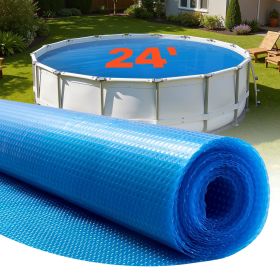 VEVOR Solar Pool Cover, 24 ft Round Pool Bubble Cover, 12 Mil Pools Solar Blanket with Bubble & PE Material, Daytime Heat Absorption, Nighttime Heat R