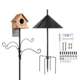 VEVOR 4-Hook Wild Bird Feeder Stand Pole, 92 Inch Bird Feeding Station Kit, 31/32 inch Diameter Bird House Hanging Hooks with Squirrel Guard Baffle, H