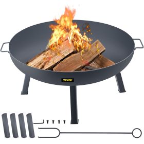VEVOR Fire Pit Bowl, 34-Inch Diameter Round Carbon Steel Fire Bowl, Wood Burning for Outdoor Patios, Backyards & Camping Uses, with A Drain Hole, Port