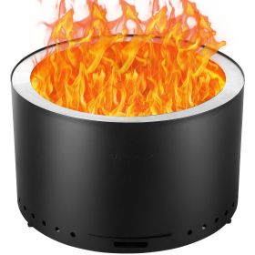VEVOR Smokeless Fire Pit Stove Bonfire, H: 18 in x Dia: 28 in ,Wood Burning Fireplaces with Removable Ash Pan, SUS430 Stainless Steel inner Portable O