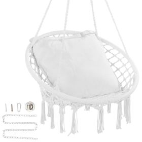 VEVOR Hanging Hammock Swing Chair, 330 lbs Capacity, Macramanging Chair with Cushion and Mounting Hardware, Cotton Rope Swing Chair for Bedroom, Balc