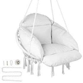 VEVOR Hanging Hammock Swing Chair, Macramanging Chair with Cushion and Mounting Hardware, Cotton Rope Swing Chair for Bedroom, Balcony, Patio, Garden